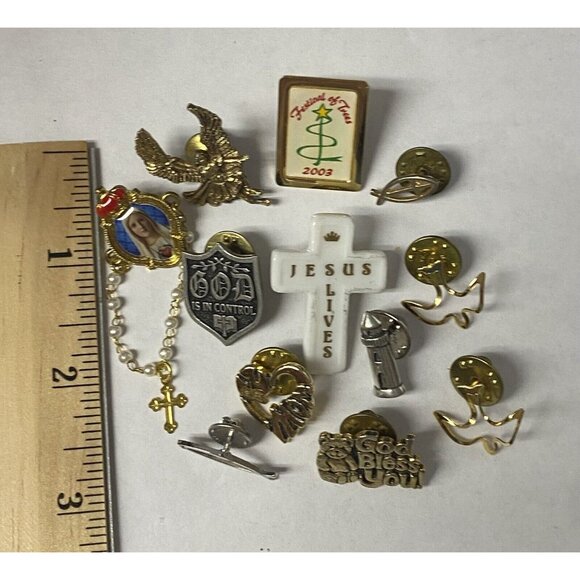 Enameled Pin LOT 12 Religious Cross Catholic Mary Angel TBN Lighthouse Doves - Picture 5 of 7